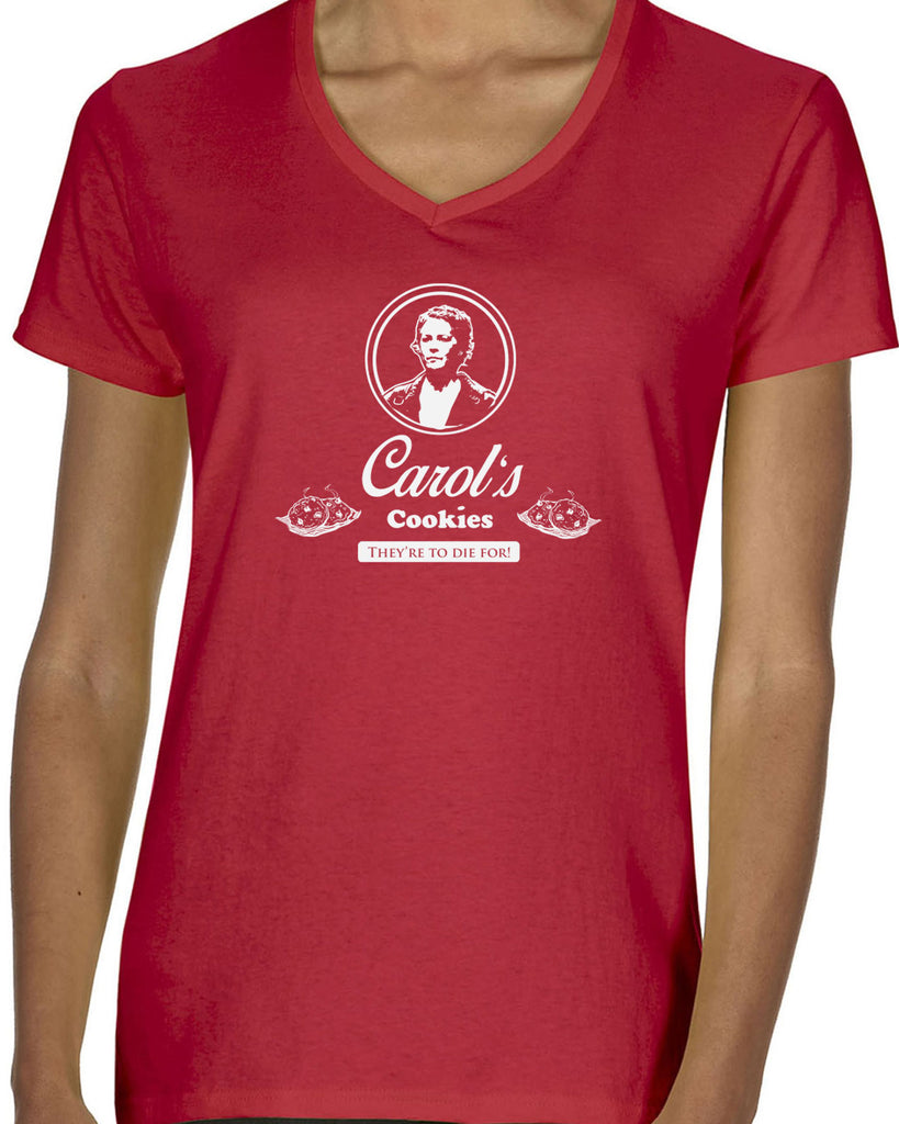 Carols Cookies They're to Die for Womens V-neck Shirt zombie walker walking dead tv show gore blood whispers