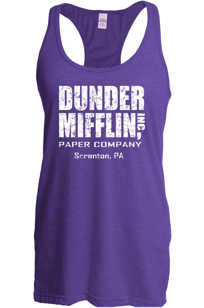Hot Press Apparel Dunder Mifflin Paper Company Costume Party Halloween Christmas TV Show Office Pam Dwight Jim Michael Funny Comedy Documentary Pennsylvania Party College Humor Men's Clothing Racer Back Tank Top Racerback