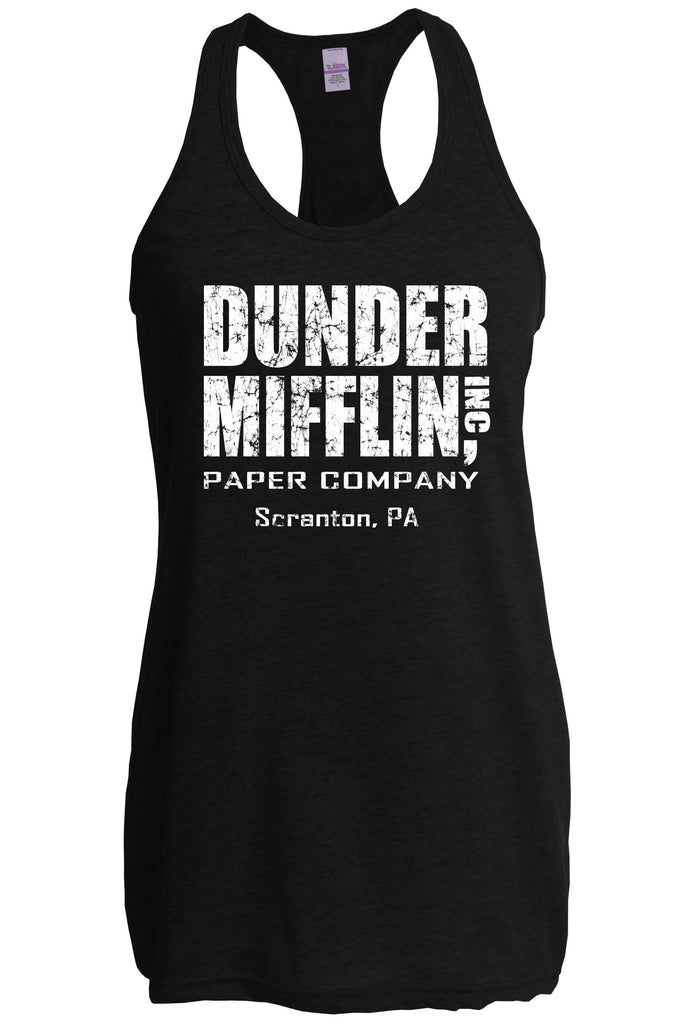 Hot Press Apparel Dunder Mifflin Paper Company Costume Party Halloween Christmas TV Show Office Pam Dwight Jim Michael Funny Comedy Documentary Pennsylvania Party College Humor Men's Clothing Racer Back Tank Top Racerback