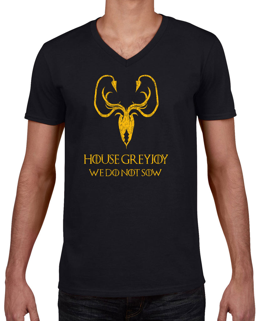 House Greyjoy Mens V-neck Short Sleeve T-shirt kraken we do not sow funny game of thrones reek theon iron islands castle westeros