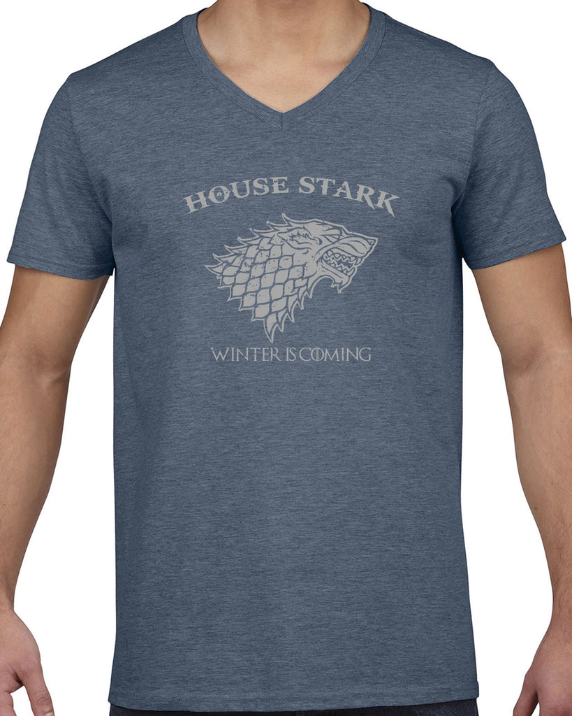 House Stark mens V-neck shirt dire wolf winterfell game of thrones jon snow winter is coming the north remembers tv show fantasy westeros Kings Landing