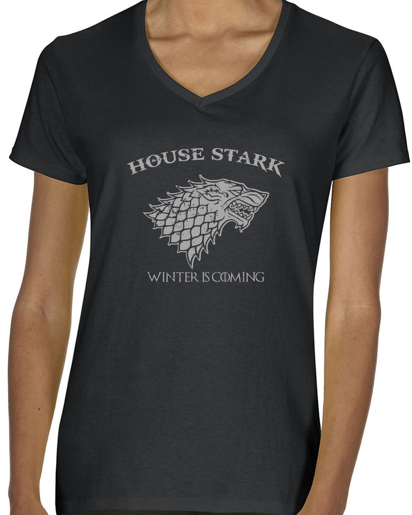 House Stark Womens V-neck T-shirt dire wolf winterfell game of thrones jon snow winter is coming the north remembers tv show fantasy westeros Kings Landing