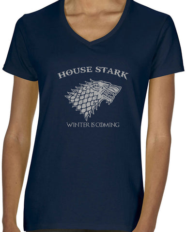 House Stark Womens V-neck T-shirt dire wolf winterfell game of thrones jon snow winter is coming the north remembers tv show fantasy westeros Kings Landing