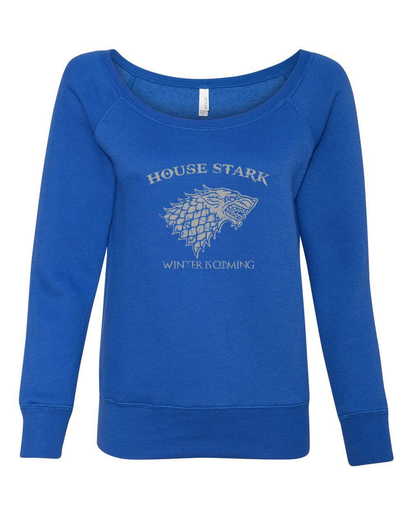 House Stark Womens Off the Shoulder Sweatshirt dire wolf winterfell game of thrones jon snow winter is coming the north remembers tv show fantasy westeros Kings Landing
