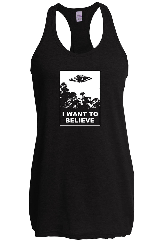 I want to believe Racerback Tank Top racer back alien ufo tv show scary vintage retro flying saucer files