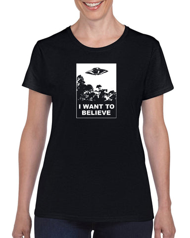 I want to believe Womens T-shirt alien ufo tv show scary vintage retro flying saucer files