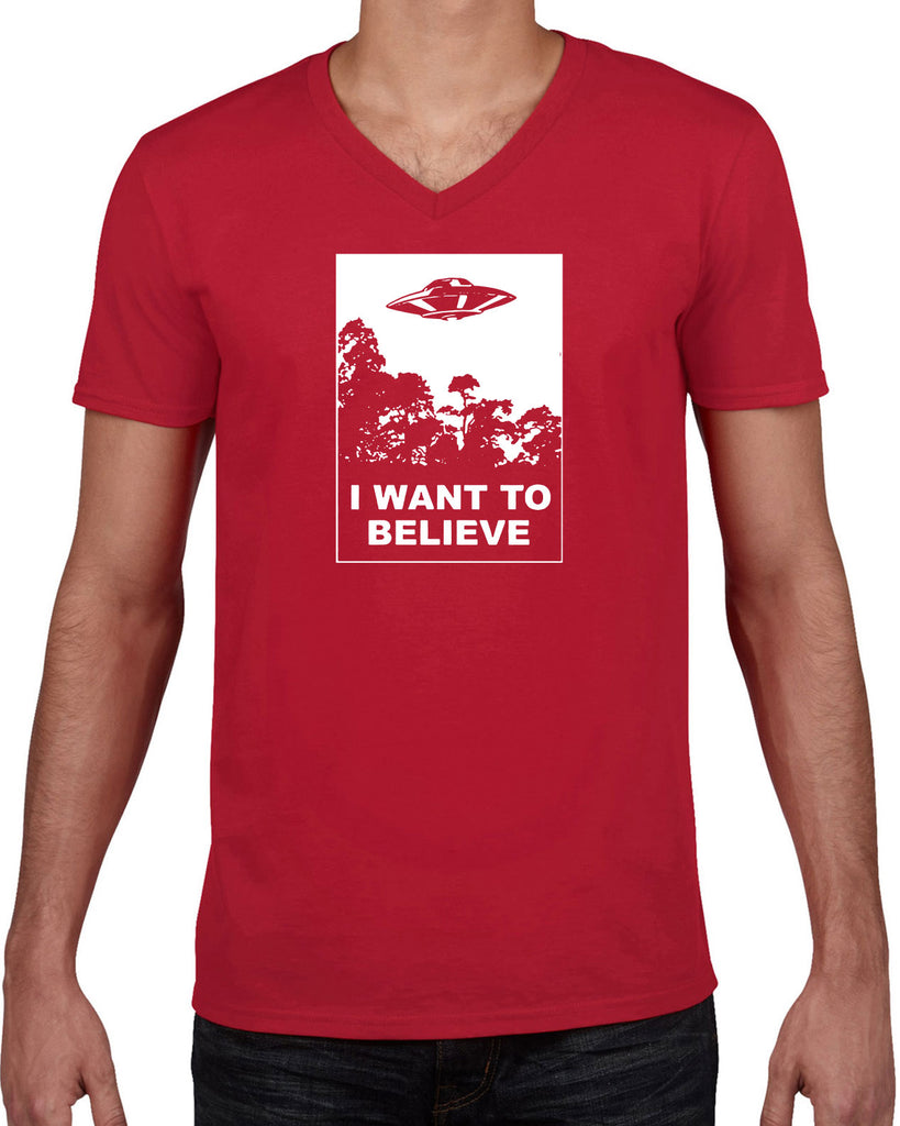 I want to believe Mens V-neck Shirt alien ufo tv show scary vintage retro flying saucer files