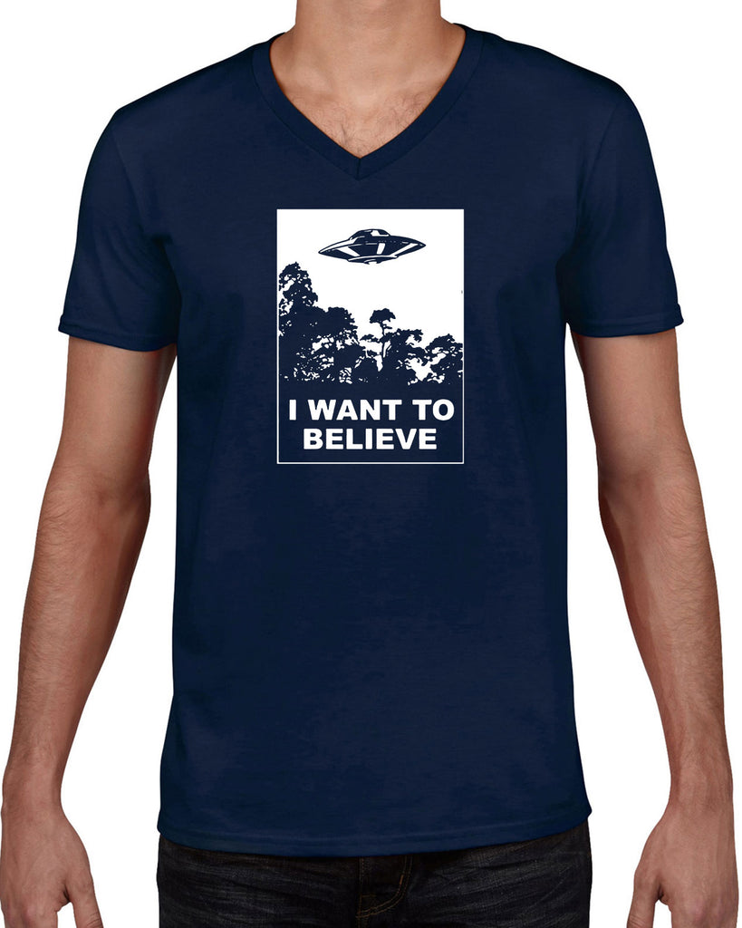 I want to believe Mens V-neck Shirt alien ufo tv show scary vintage retro flying saucer files